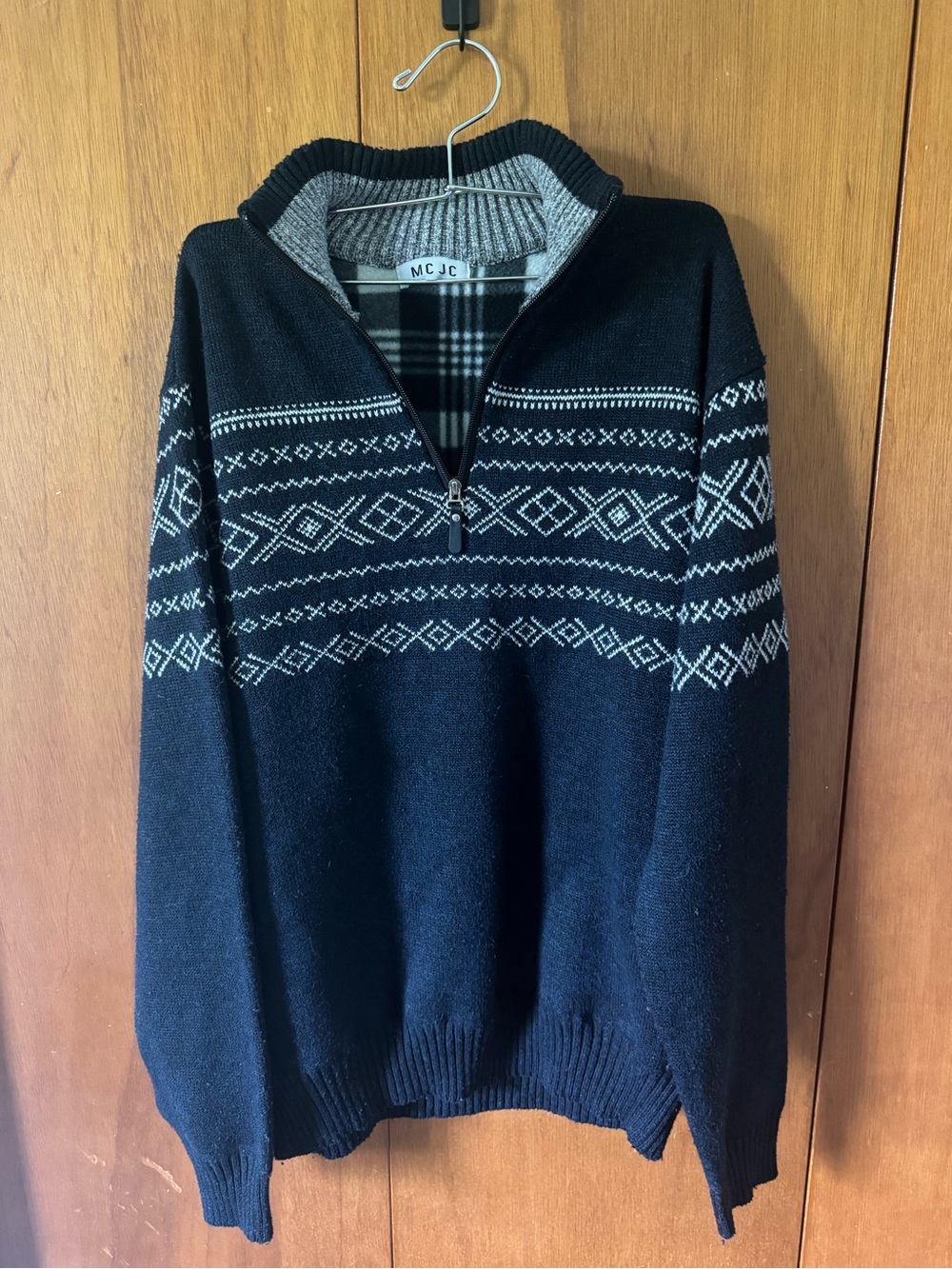 Men's Black Zip-Front Fair Isle Sweater